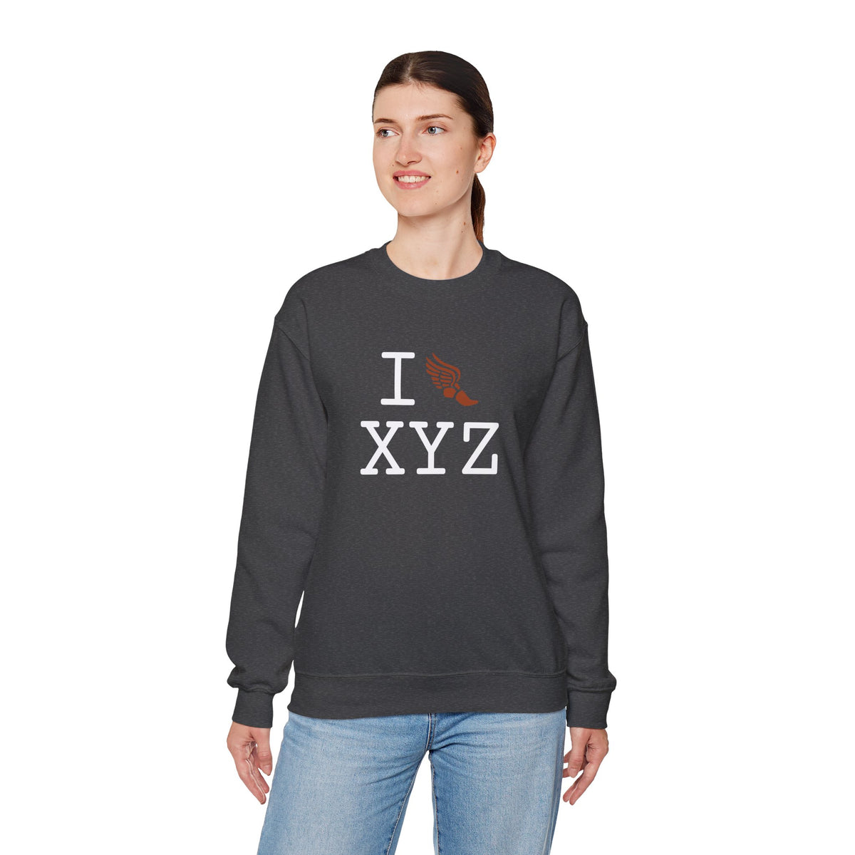 I Run sweatshirt, dark orange logo