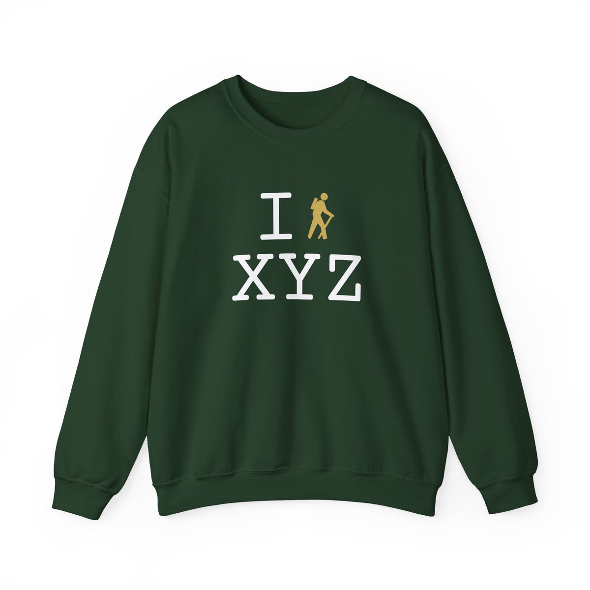 I Hike sweatshirt, gold hiker