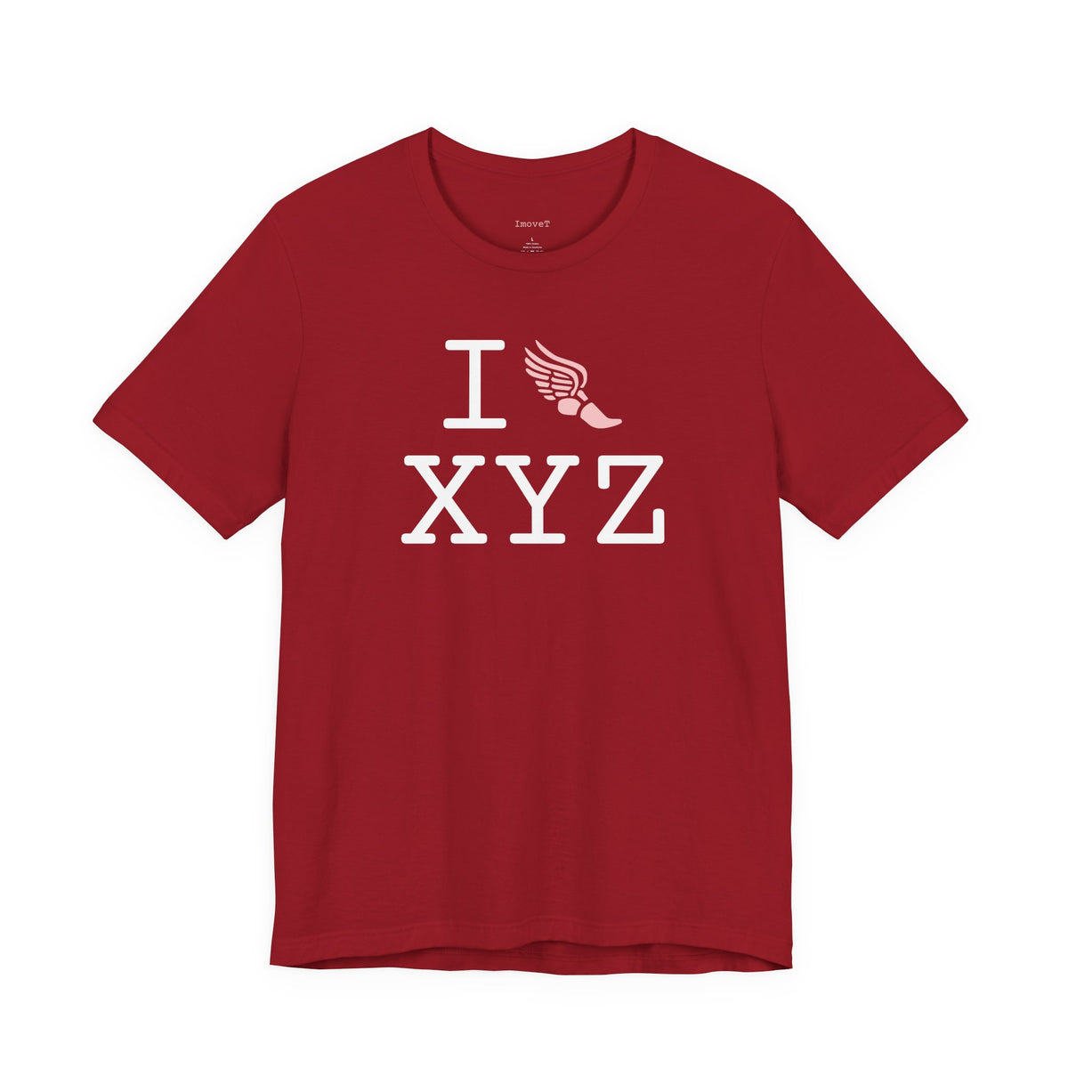 I Run unisex T, pink logo