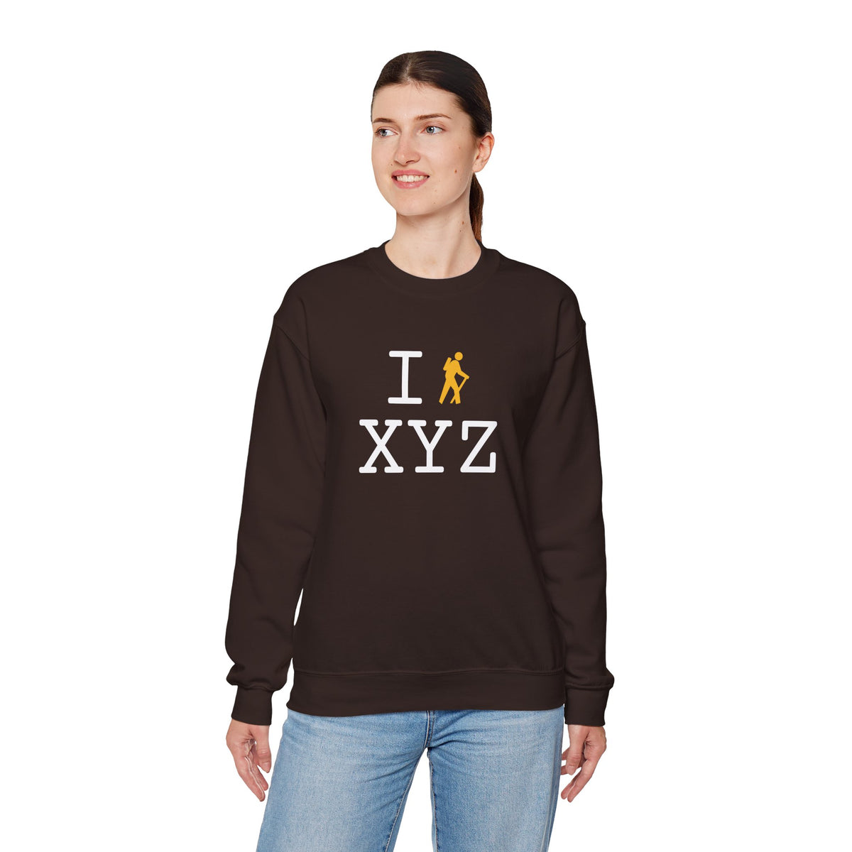 I Hike sweatshirt, yellow hiker