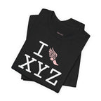 I Run unisex T, pink logo