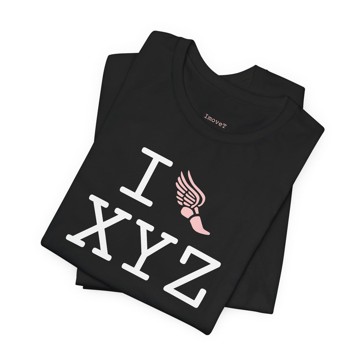 I Run unisex T, pink logo