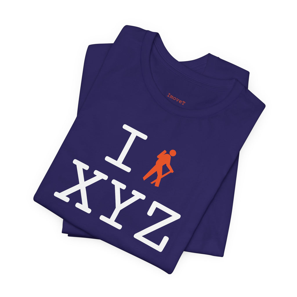 I Hike unisex T, orange hiker