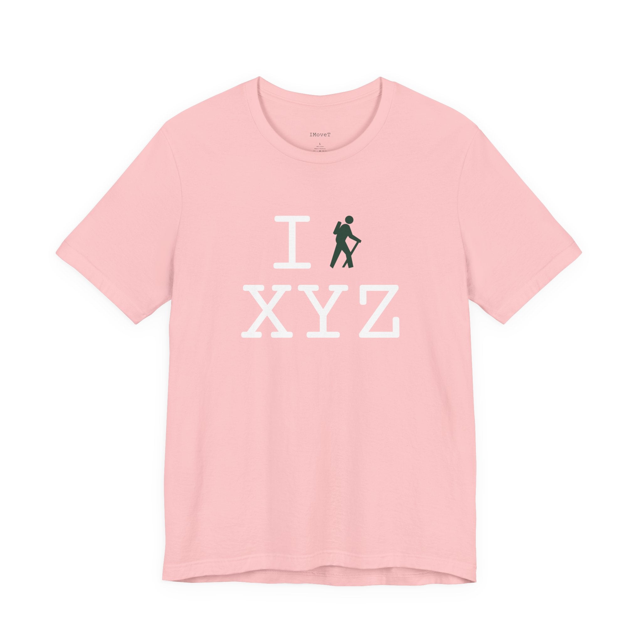 I Hike ___ unisex T, dark green hiker
