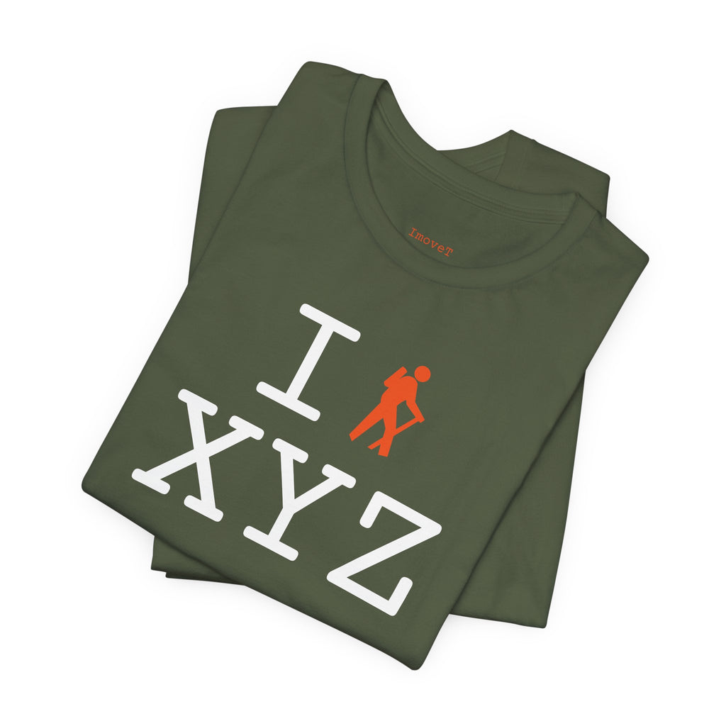 I Hike unisex T, orange hiker