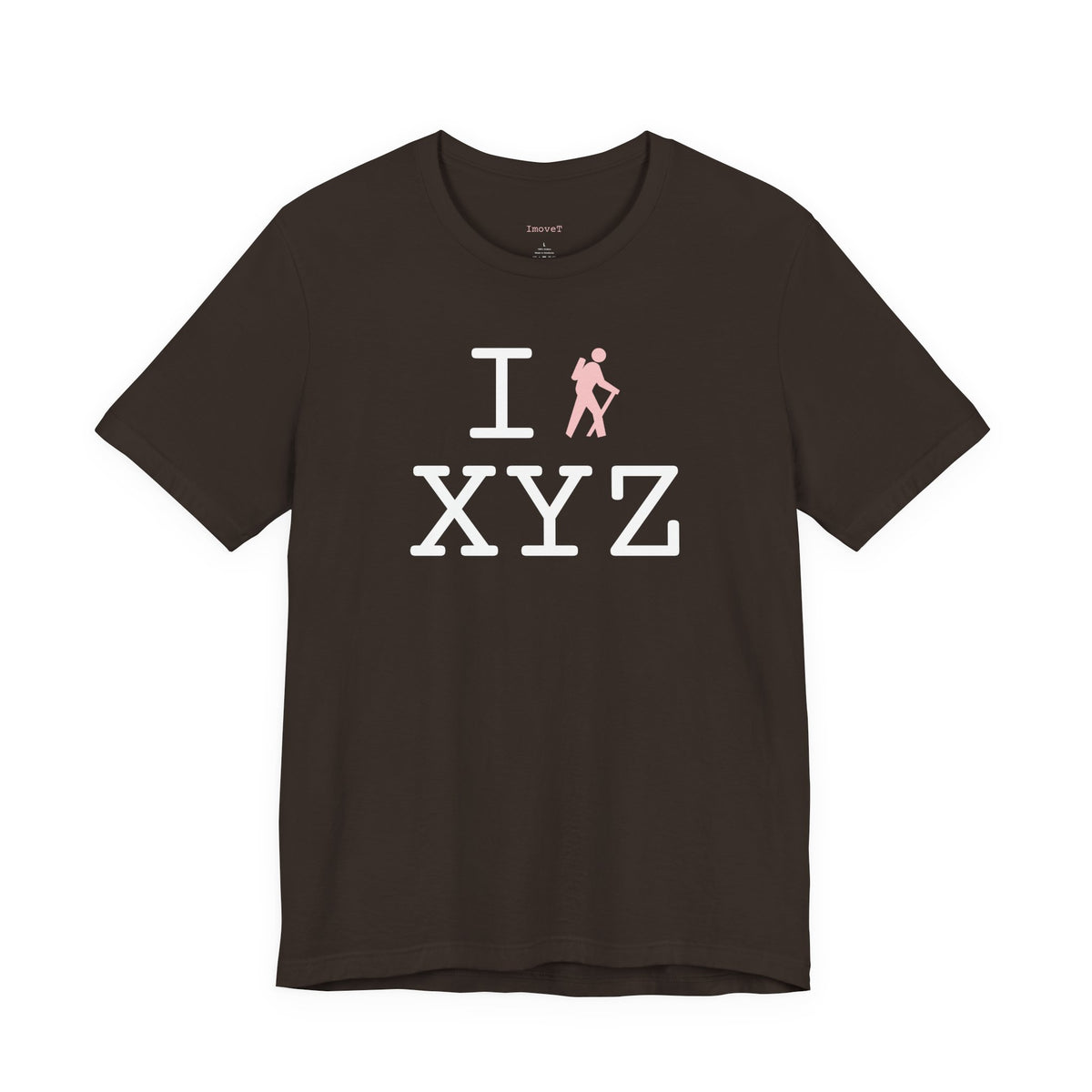 I Hike unisex T, pink hiker