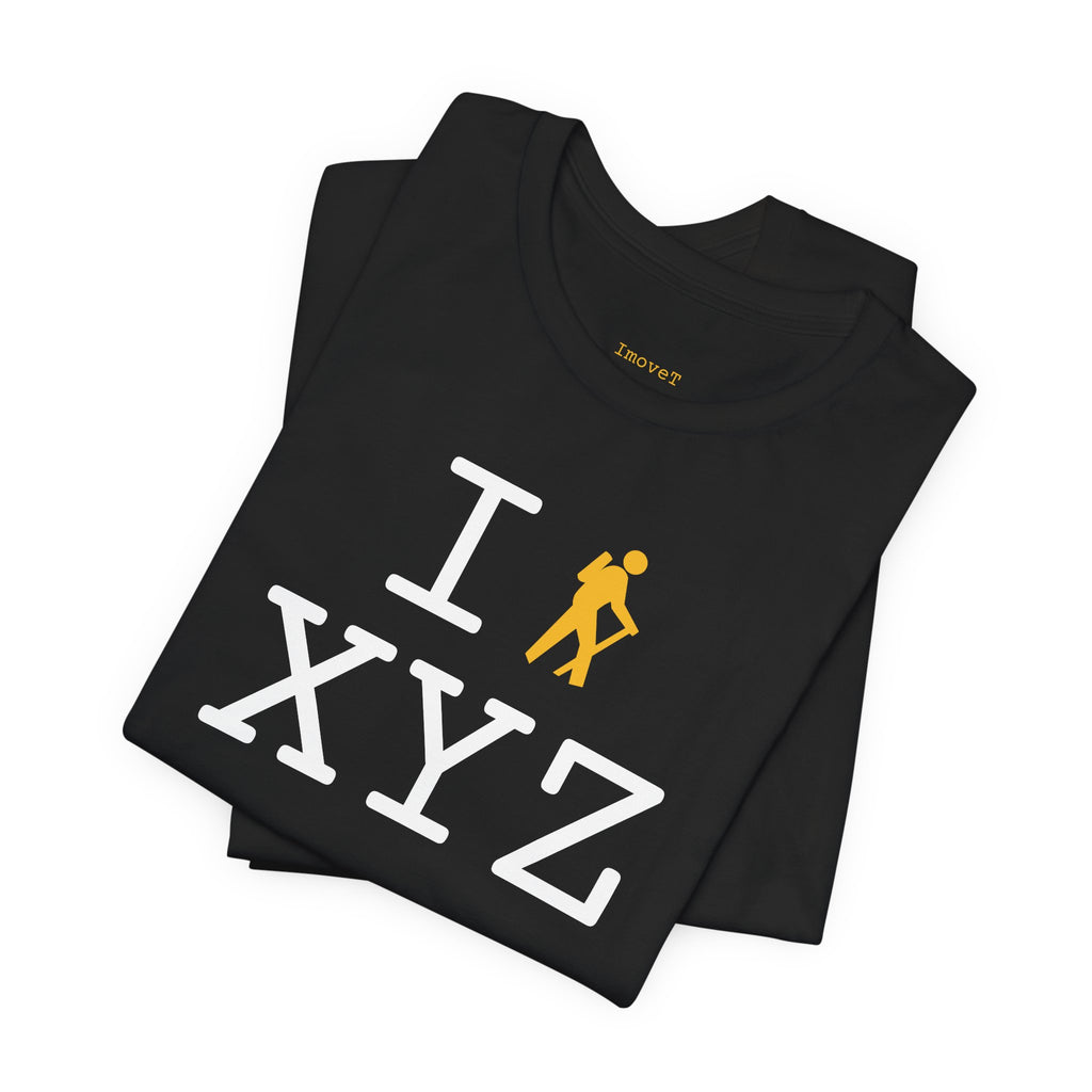 I Hike unisex T, yellow hiker