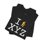 I Hike unisex T, yellow hiker