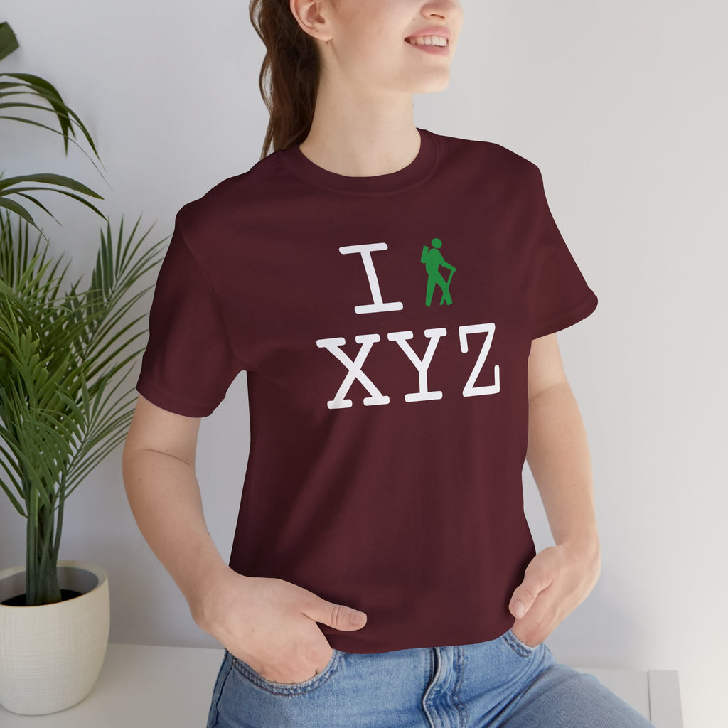 I Hike unisex T, green hiker