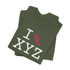 I Run unisex T, hot pink logo