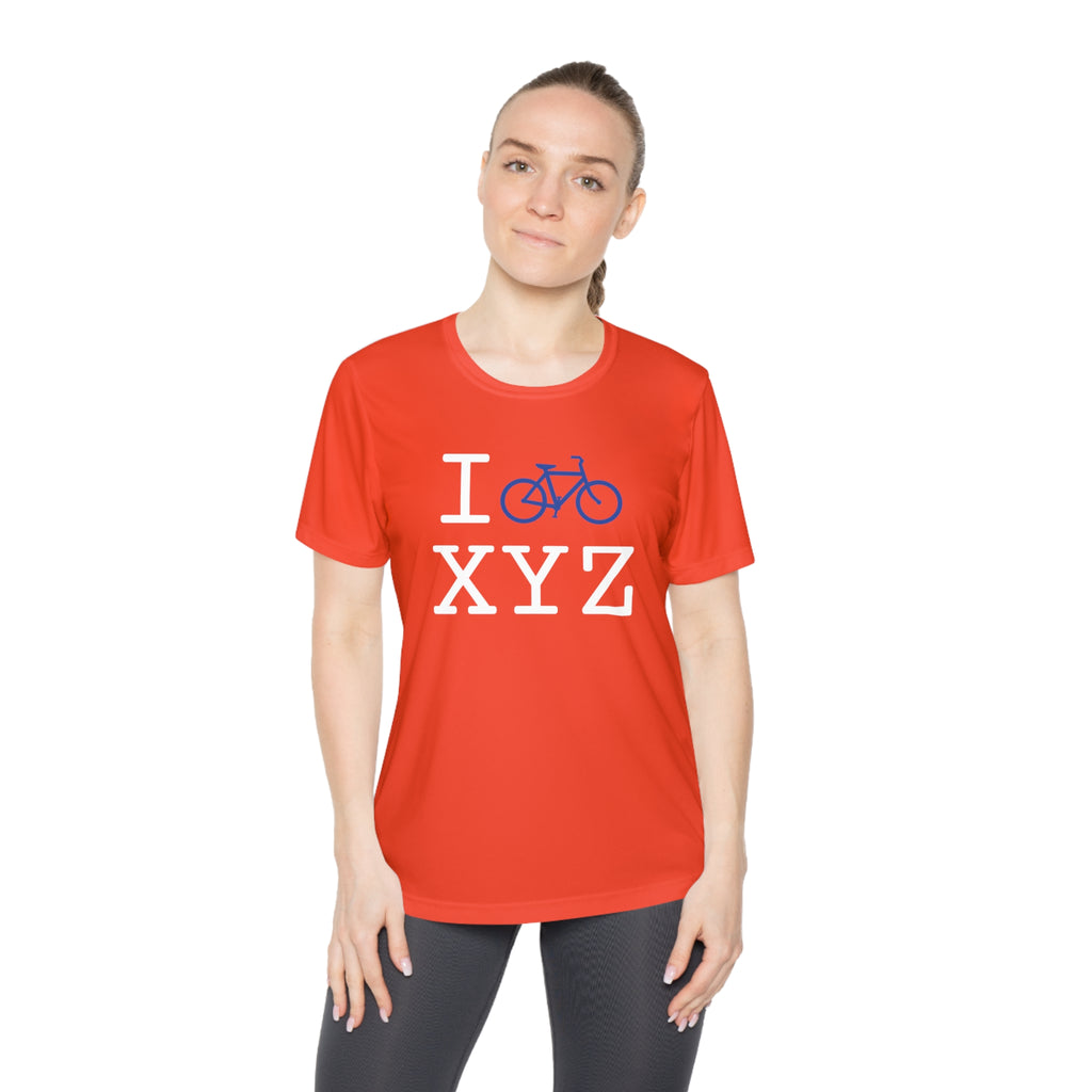 I Bike women's athletic T, blue bike