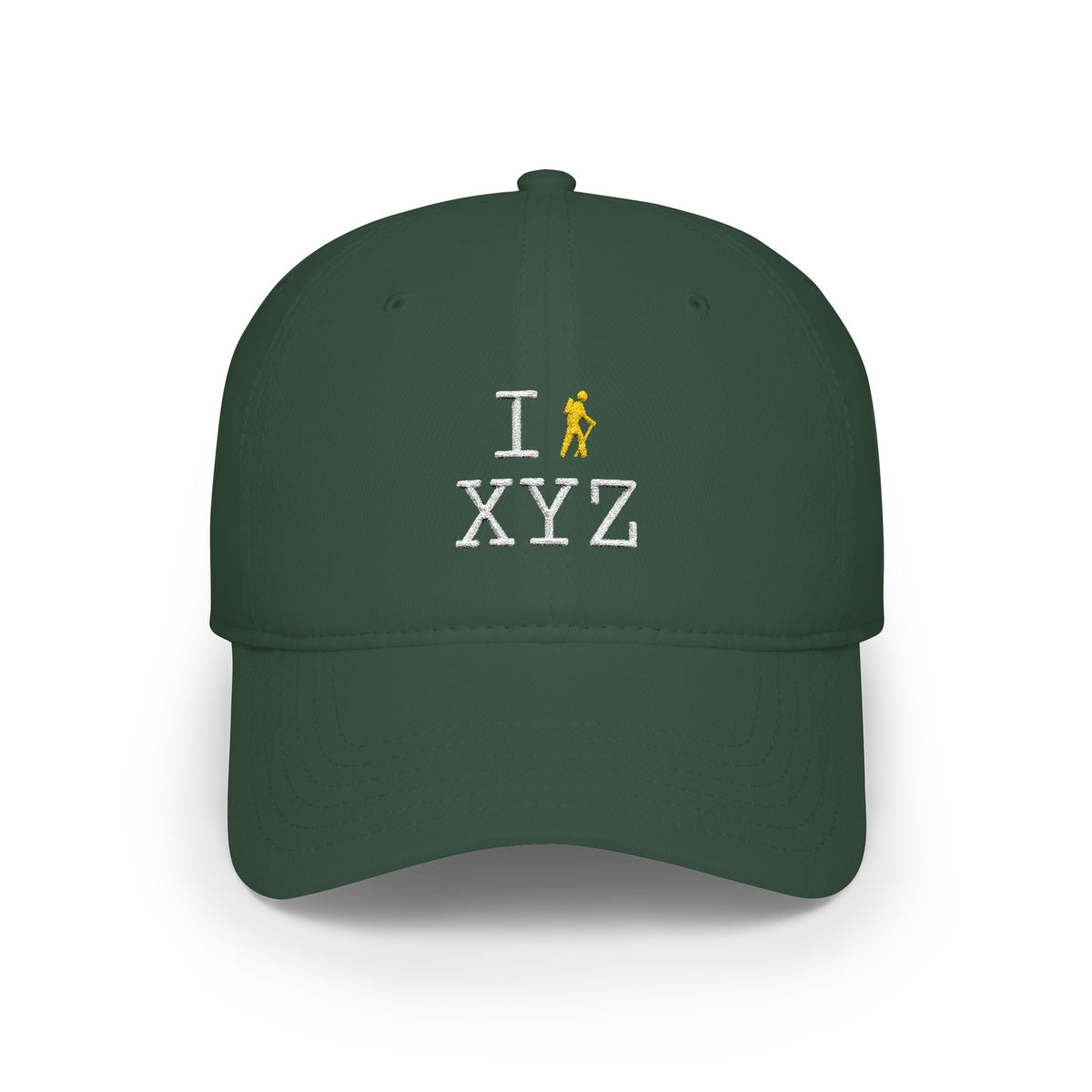 I Hike baseball cap, yellow hiker