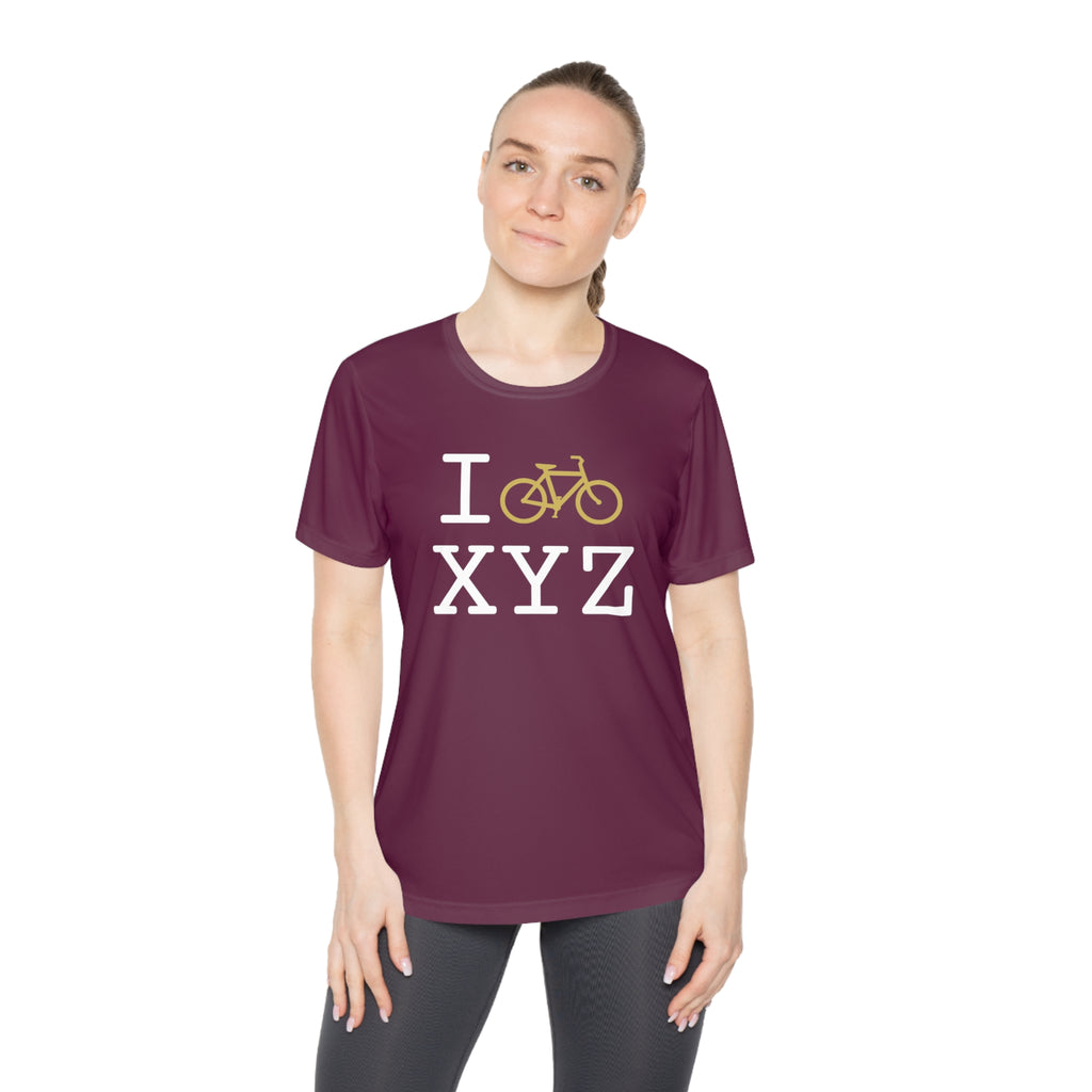 I Bike women's athletic T, gold bike
