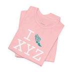 I Run unisex T, teal logo