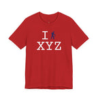 I Hike unisex T, navy hiker