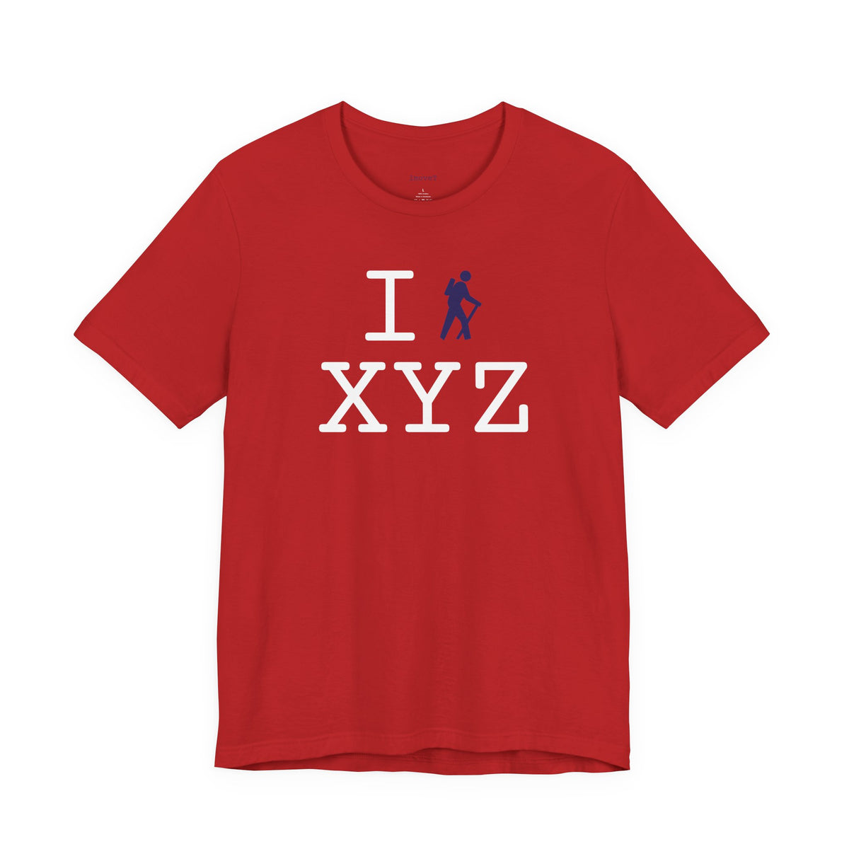 I Hike unisex T, navy hiker