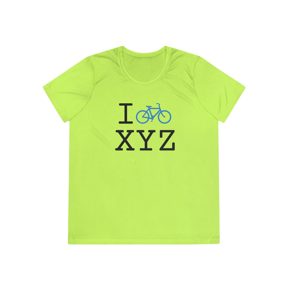 I Bike women's athletic T, light blue bike