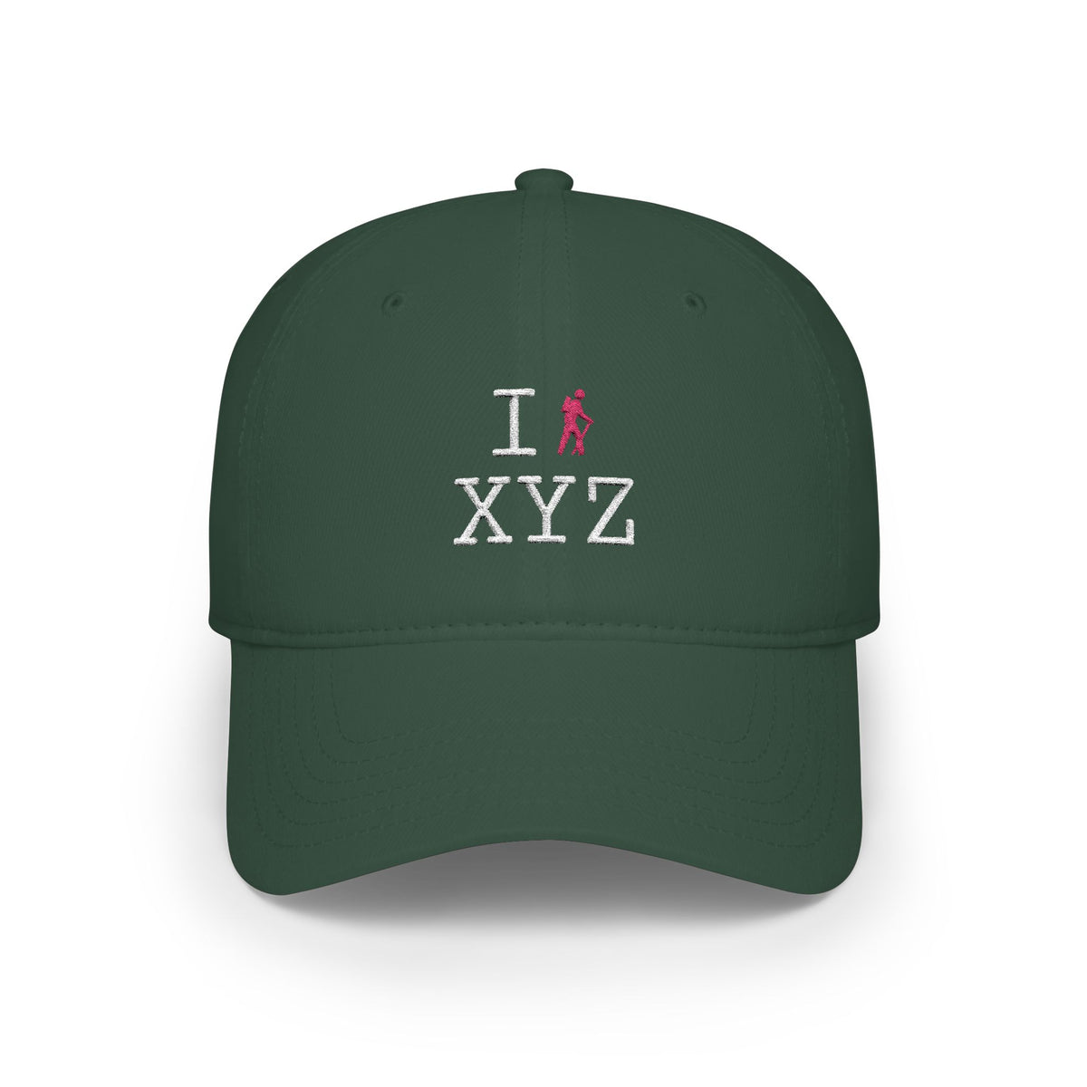 I Hike baseball cap, pink hiker