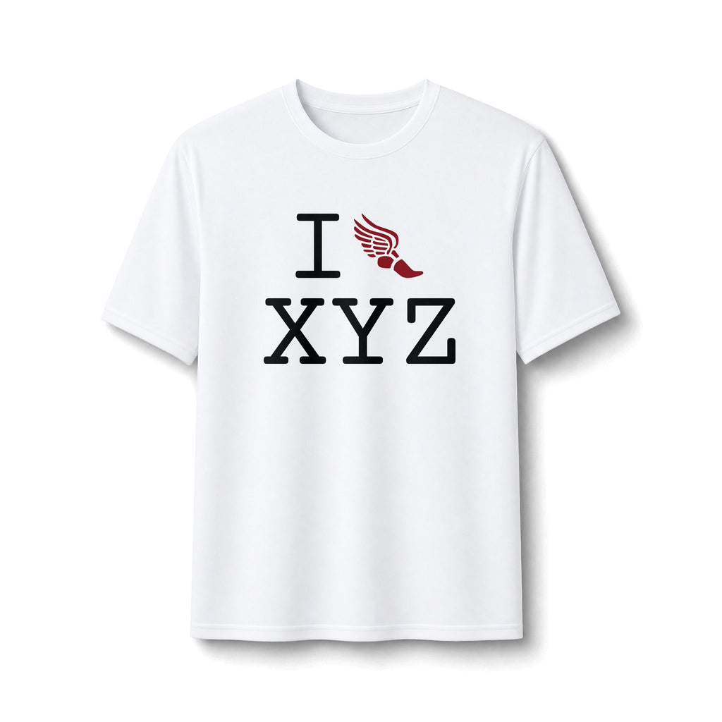 I Run ___ athletic T, crimson logo