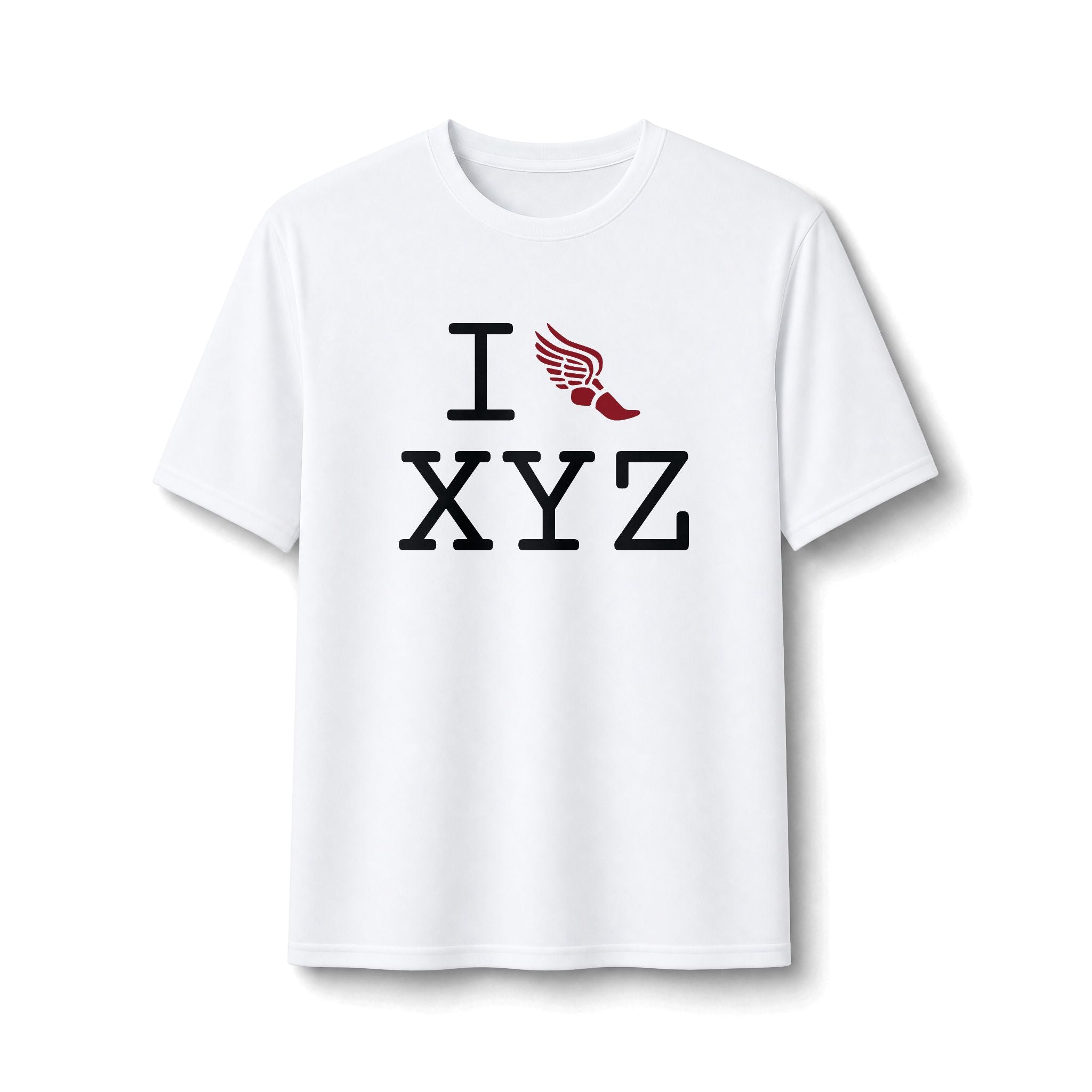 I Run ___ athletic T, crimson logo