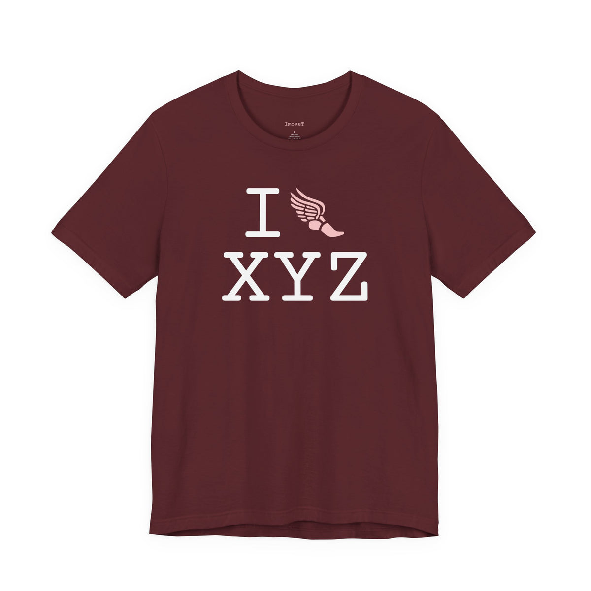 I Run unisex T, pink logo