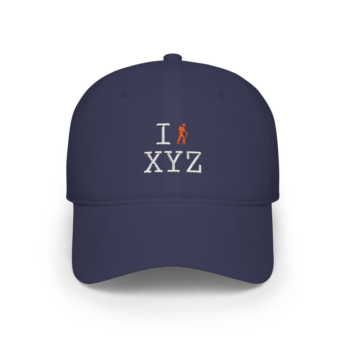 I Hike baseball cap, orange hiker
