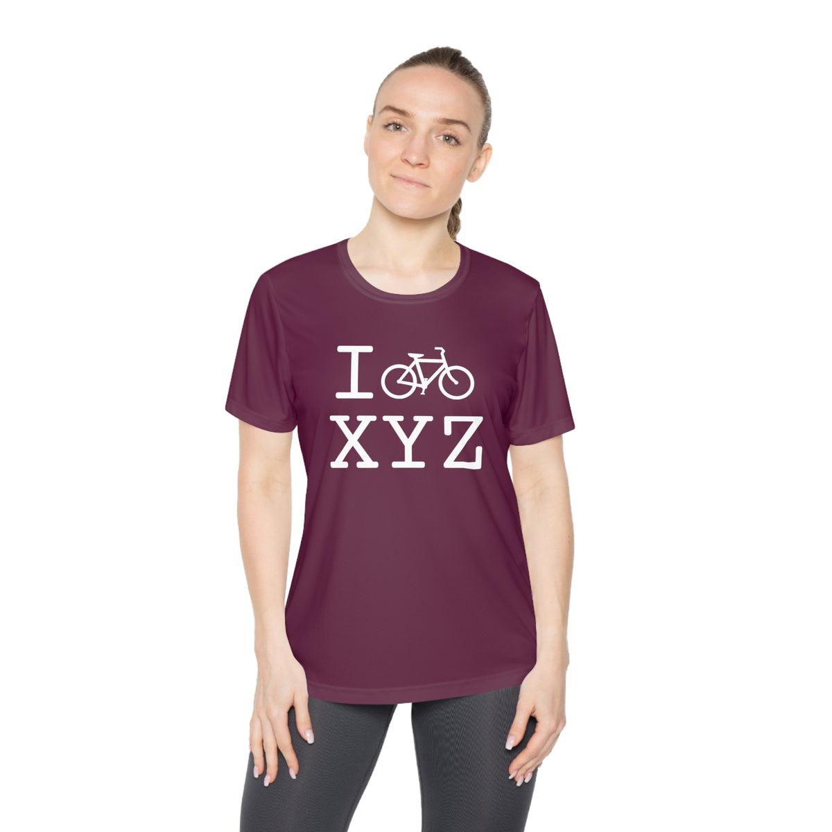 I Bike women's athletic T, white bike