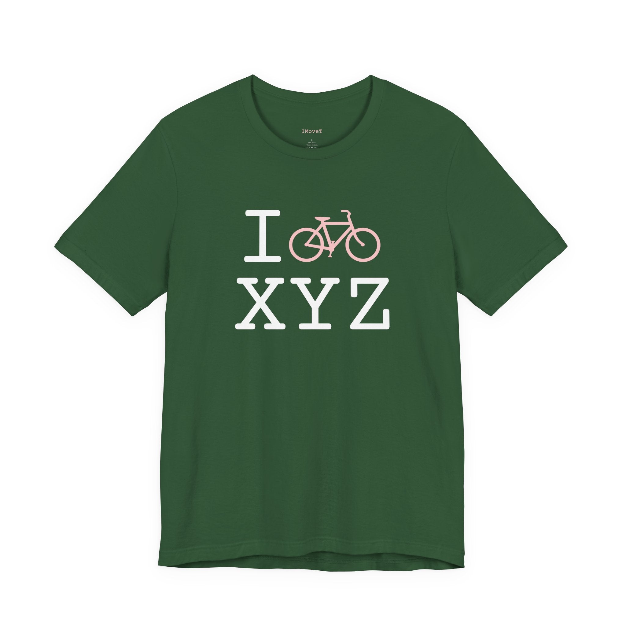 I Bike ___ unisex T, pink bike
