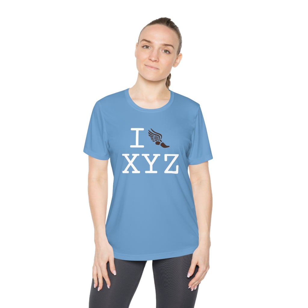I Run women's athletic T, brown logo