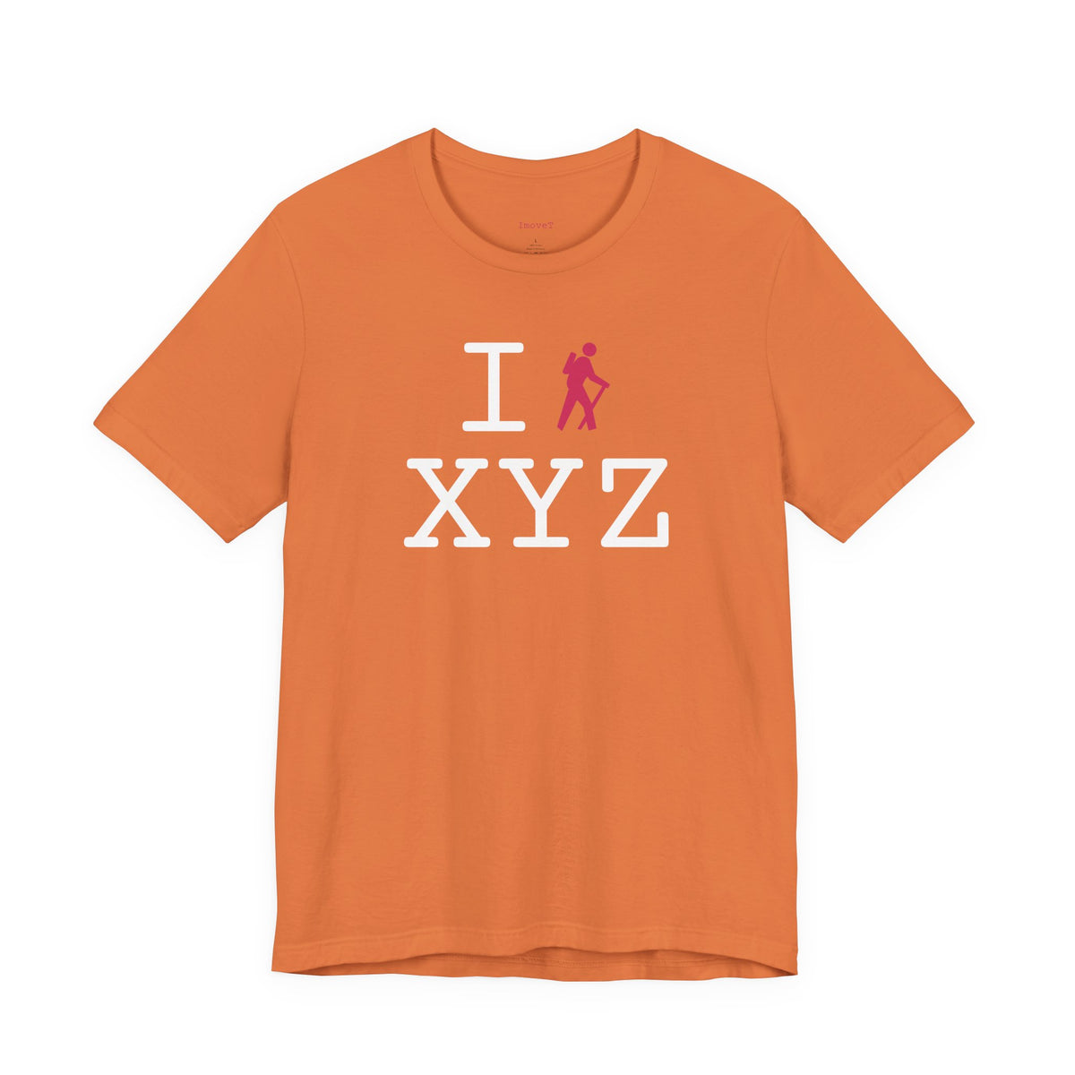 I Hike unisex T, hot pink hiker