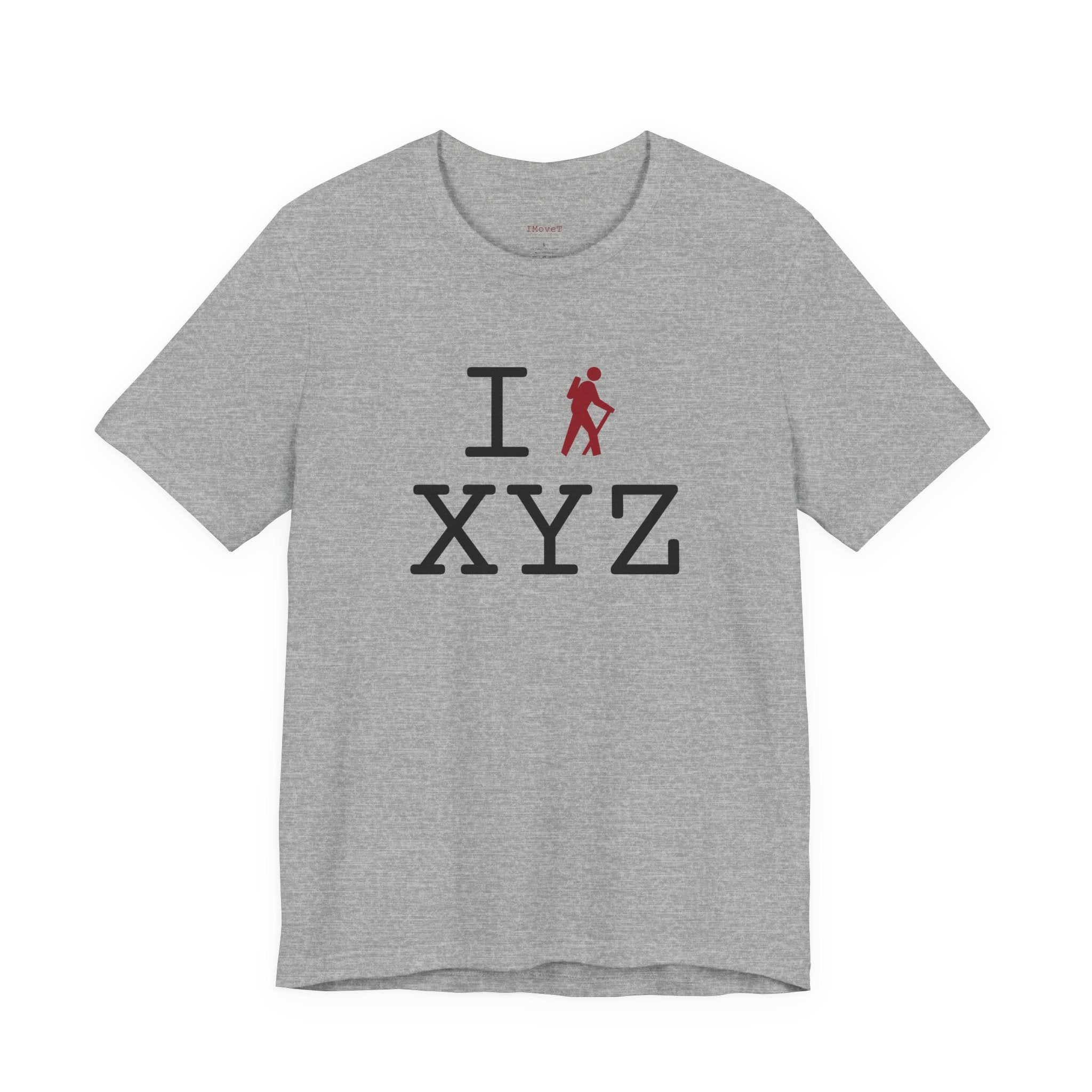 I Hike ___ unisex T, crimson hiker