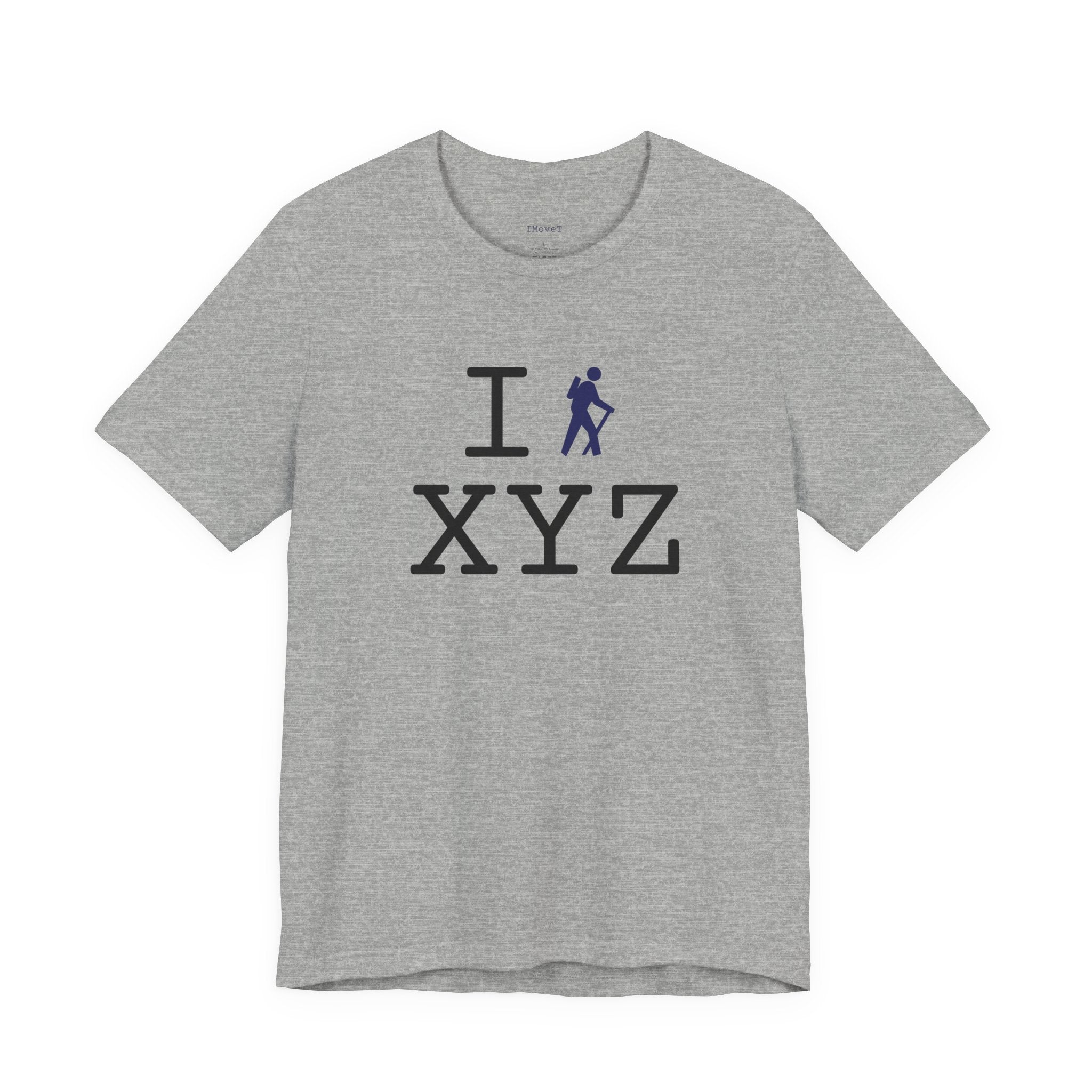 I Hike ___ unisex T, navy hiker