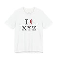 I Hike ___ unisex T, crimson hiker