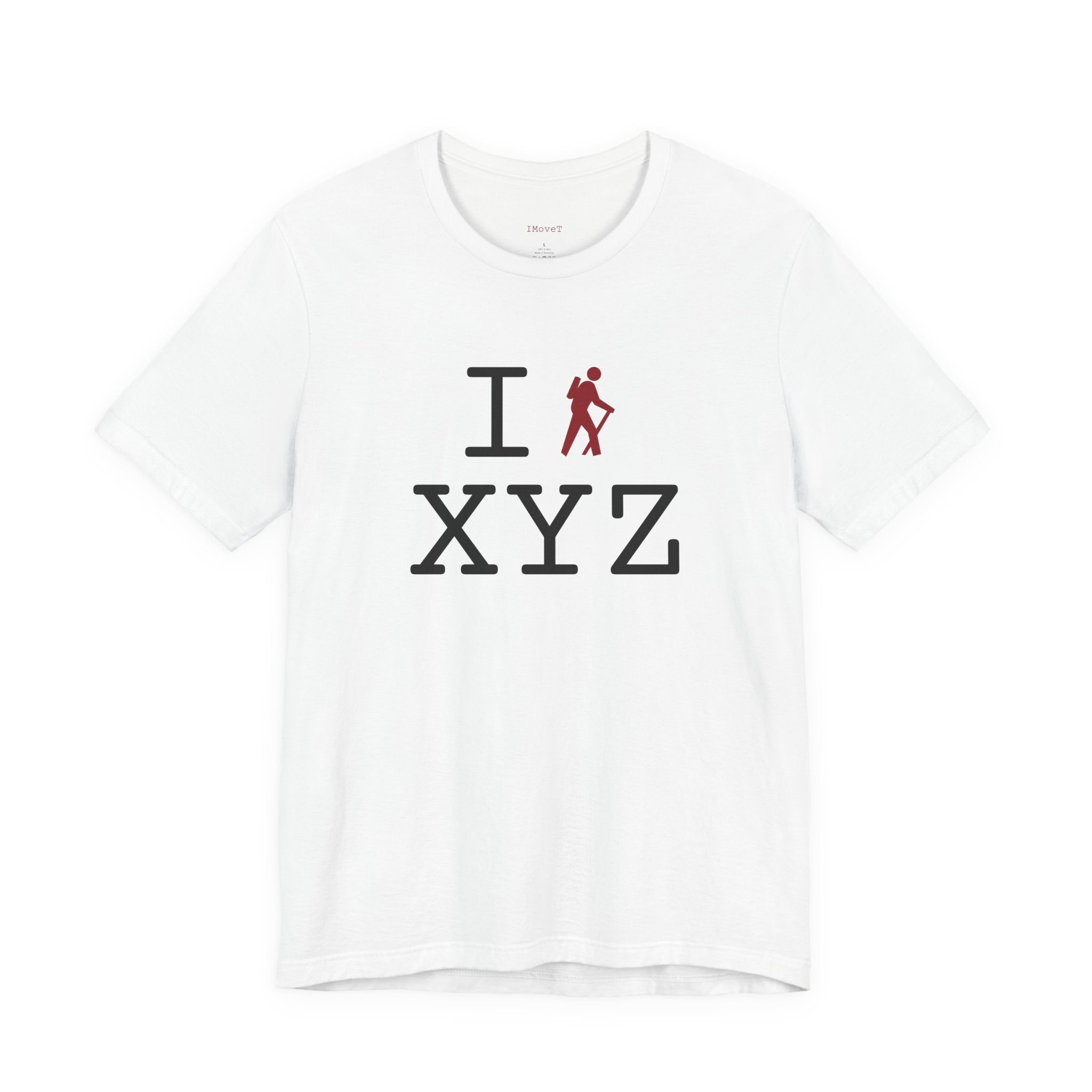 I Hike ___ unisex T, crimson hiker