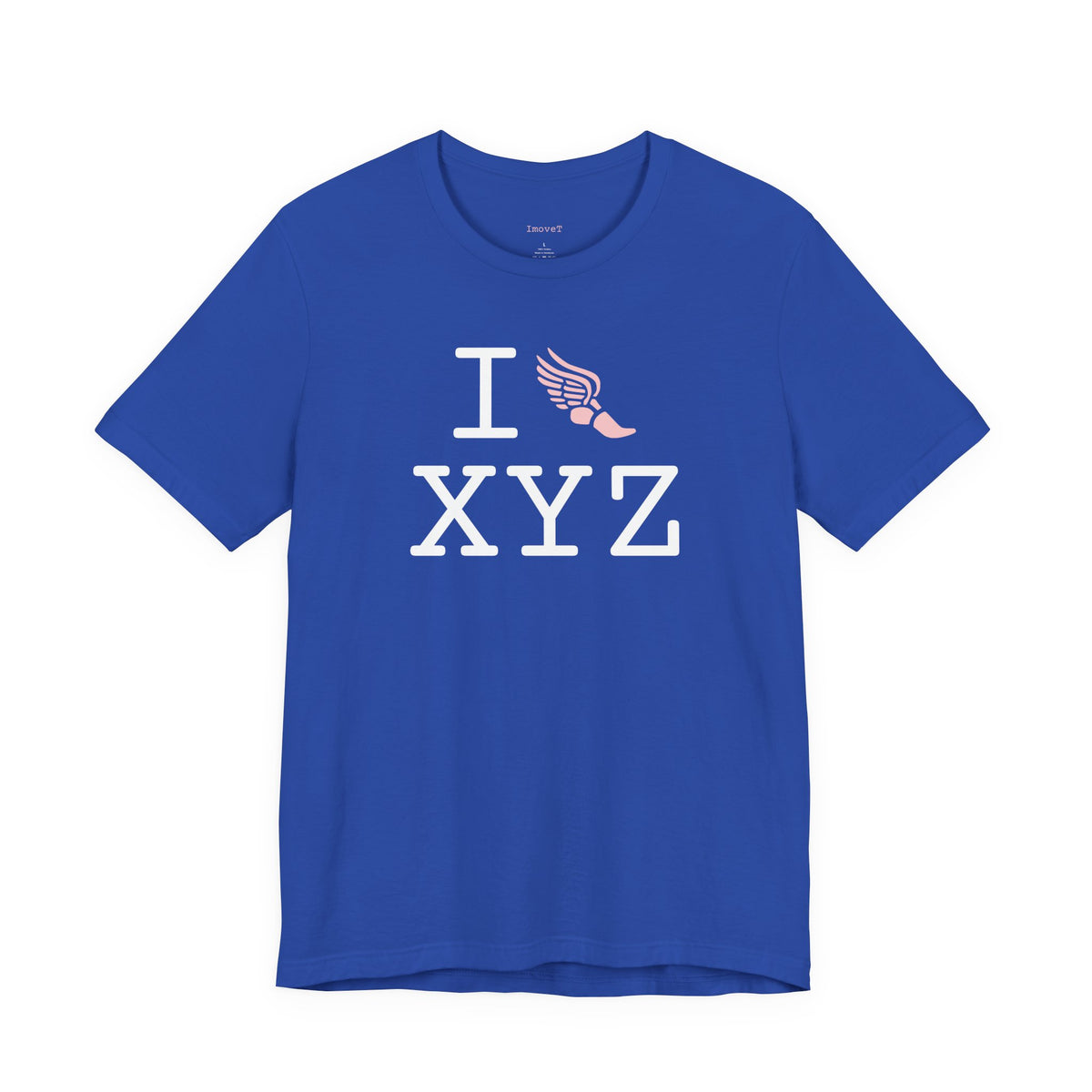 I Run unisex T, pink logo