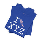 I Run unisex T, pink logo