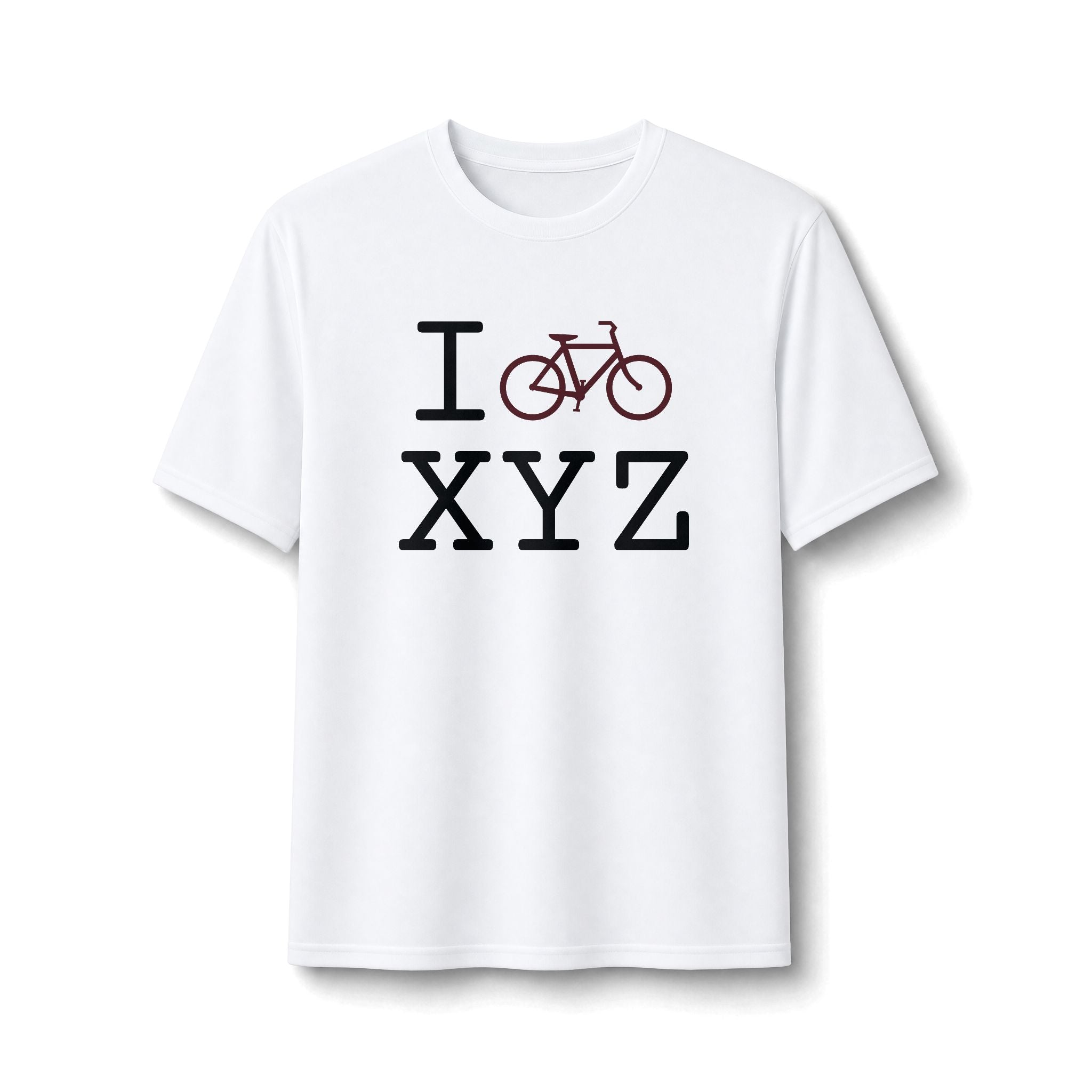 "I Bike ___" athletic T, maroon bike