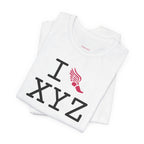 I Run unisex T, hot pink logo