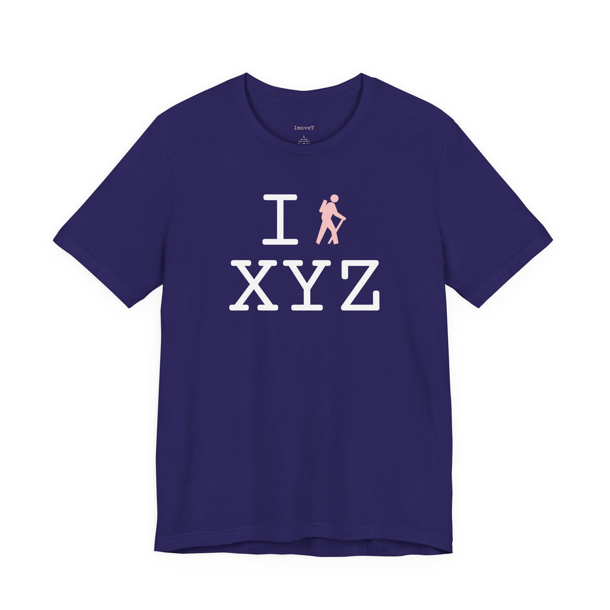 I Hike unisex T, pink hiker