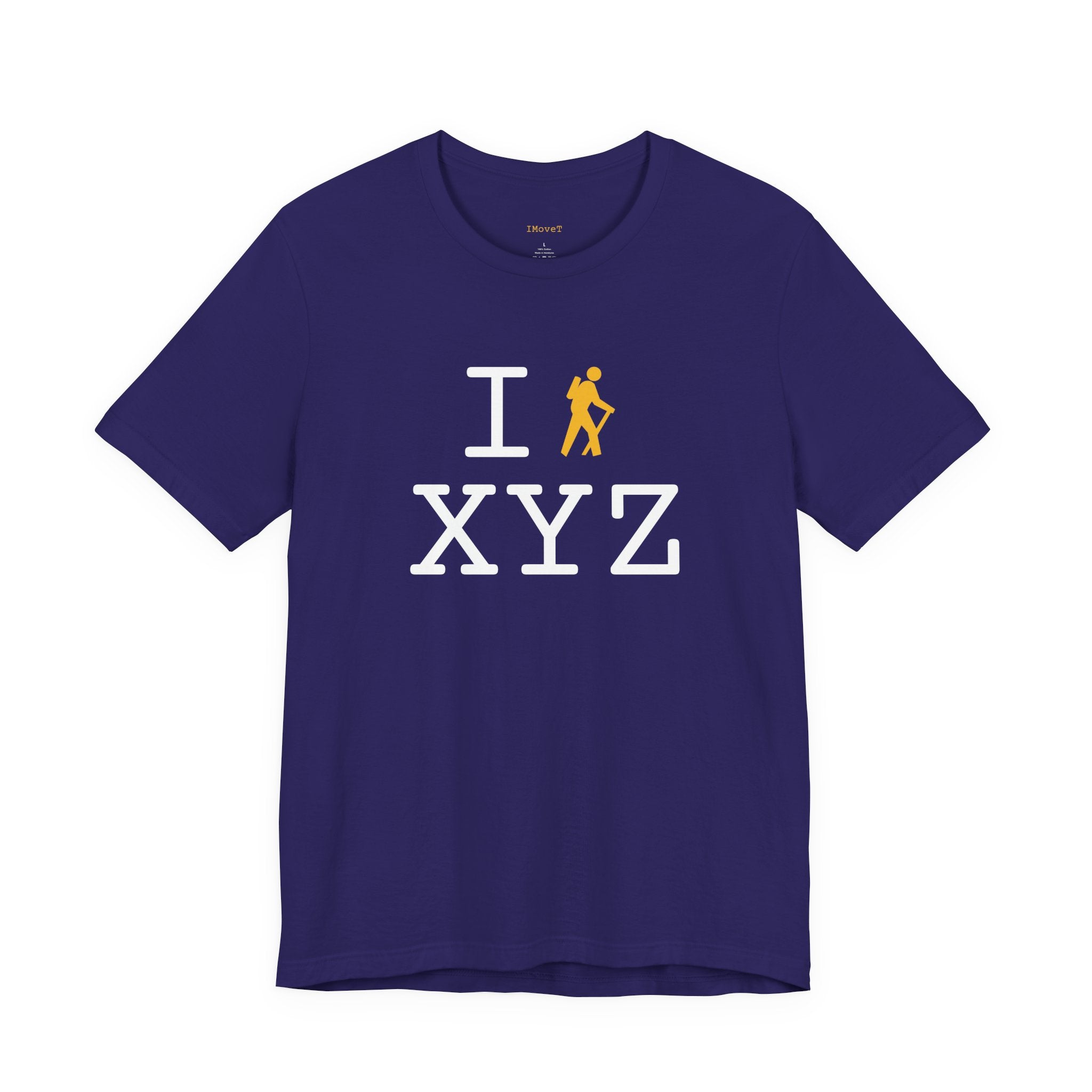 I Hike ___ unisex T, yellow hiker