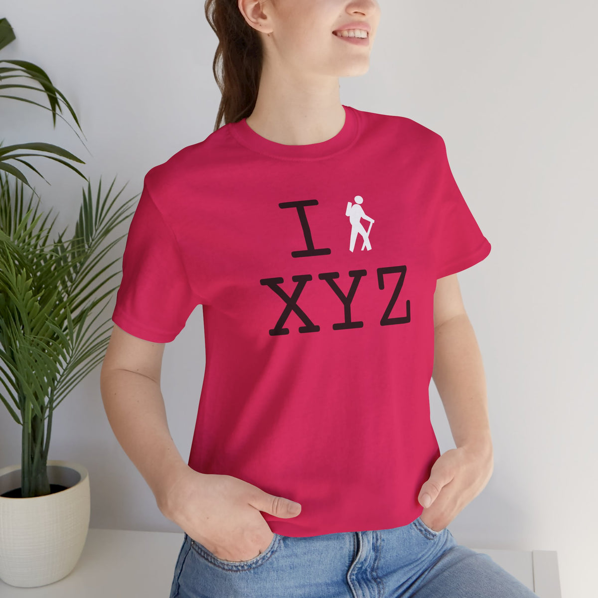 I Hike unisex T, white hiker