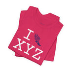 I Run unisex T, purple logo