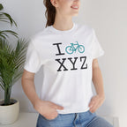 I Bike unisex T, teal bike