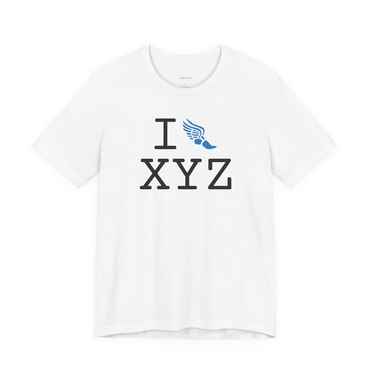 I Run unisex T, light blue logo