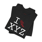 I Run unisex T, crimson logo