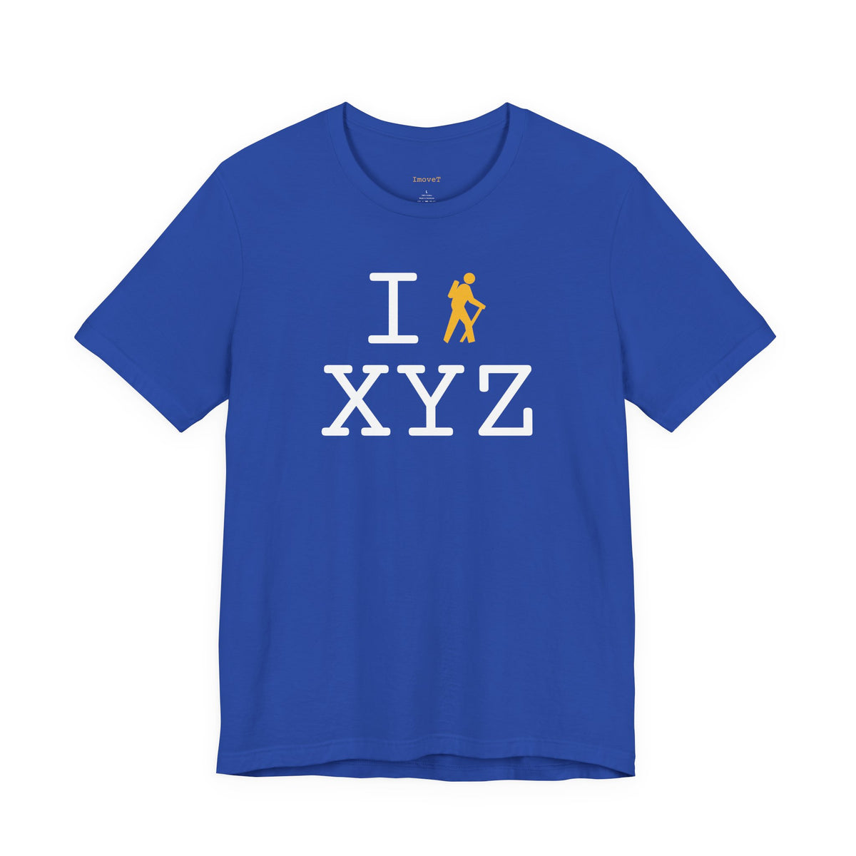 I Hike unisex T, yellow hiker