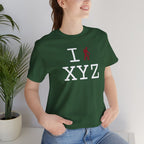 I Hike unisex T, crimson hiker
