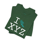 I Run unisex T, teal logo