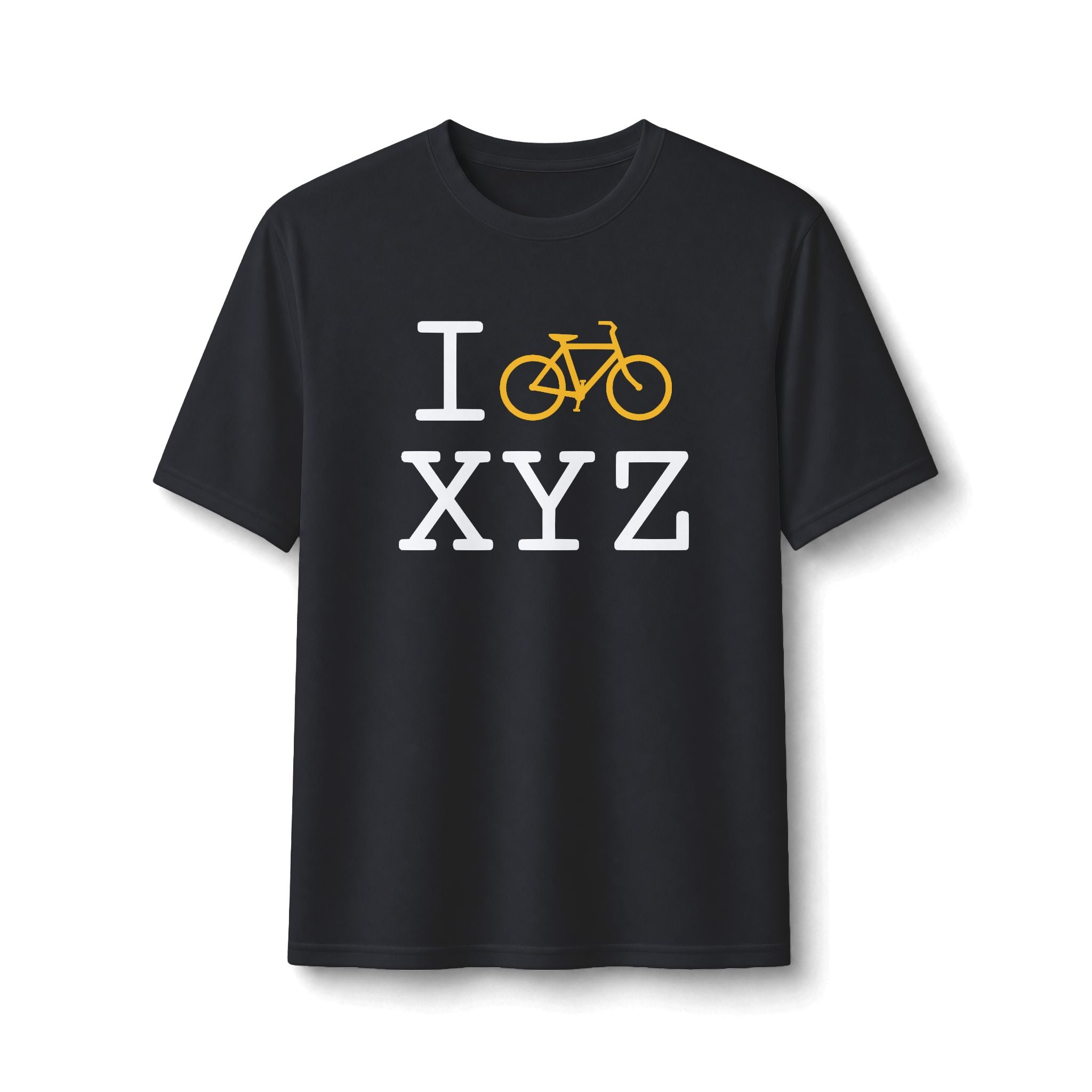 "I Bike ___" athletic T, yellow bike