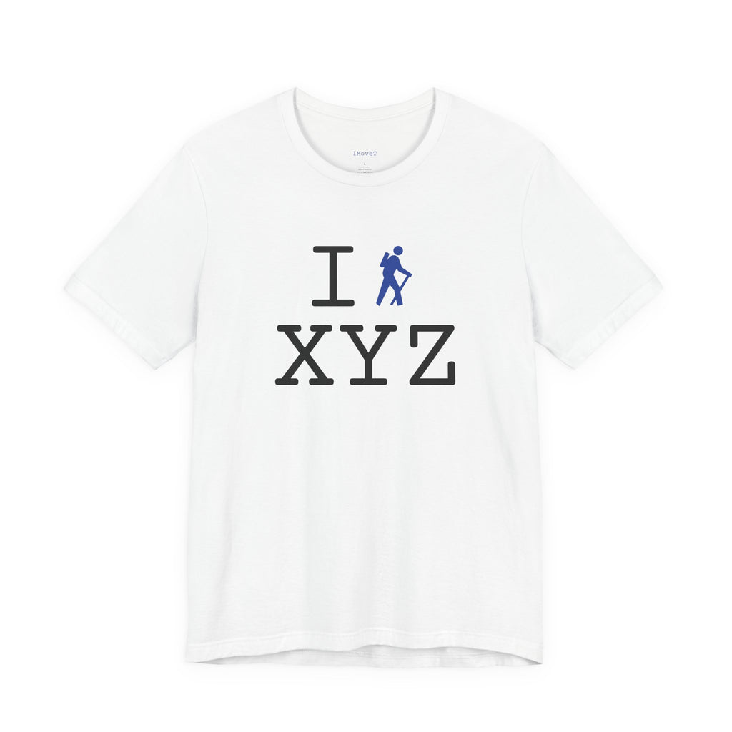 I Hike ___ unisex T, blue hiker